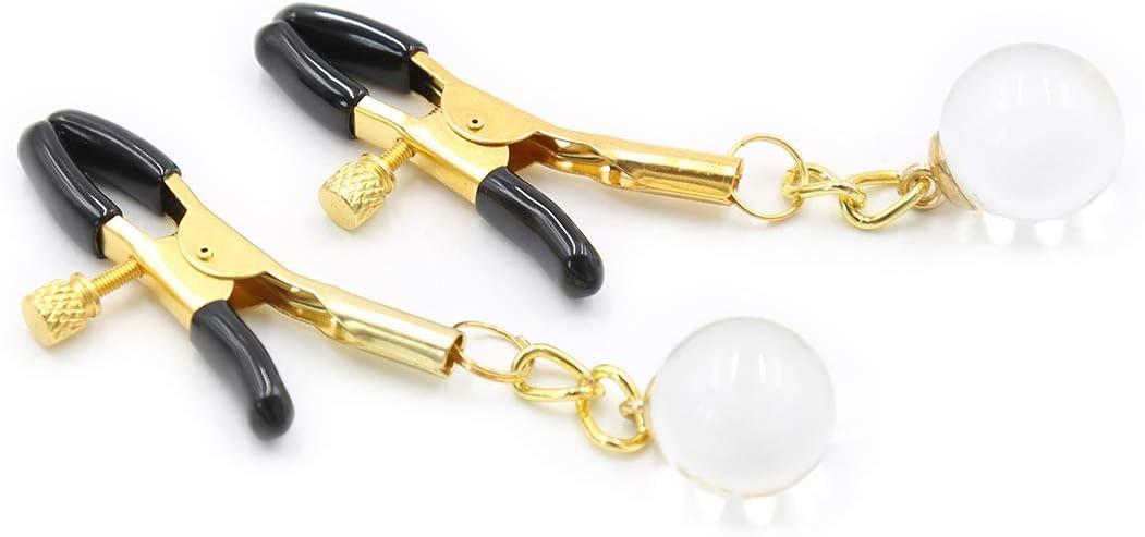 3 x Non Piercing Nipple Clips with Soft Rubber Cap,Adjustable Golden Nipple Clamps & Nipple Clip Inlaid with Transparent Glass Beads