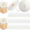 Aodaer 50 Pieces White Paper Umbrella 23.6 Inch Decorative Chinese Japanese Parasol Umbrella Crafts Vintage DIY Painting Decor Paper Thank You Card Wedding Favor for Wedding Props Bridal Party