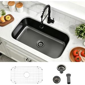 27 Inch Black Undermount Kitchen Sink Stainless Steel Large Corner, 27"D × 18"W × 9"H