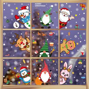 Christmas & Halloween Static Window Clings Set (20x30cm & 35x28cm),8-10 Designs/Pack, Removable Decals for Glass (Christmas Festive Carnival, Polyvinyl Chloride, Large)