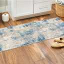 Lahome Modern Abstract Blue Bathroom Rug, 2x6 Washable Long Hallway Rug Soft Non Slip Blue Floor Accent Carpet Runner for Entryway Kitchen Laundry Room Doorway Bedroom