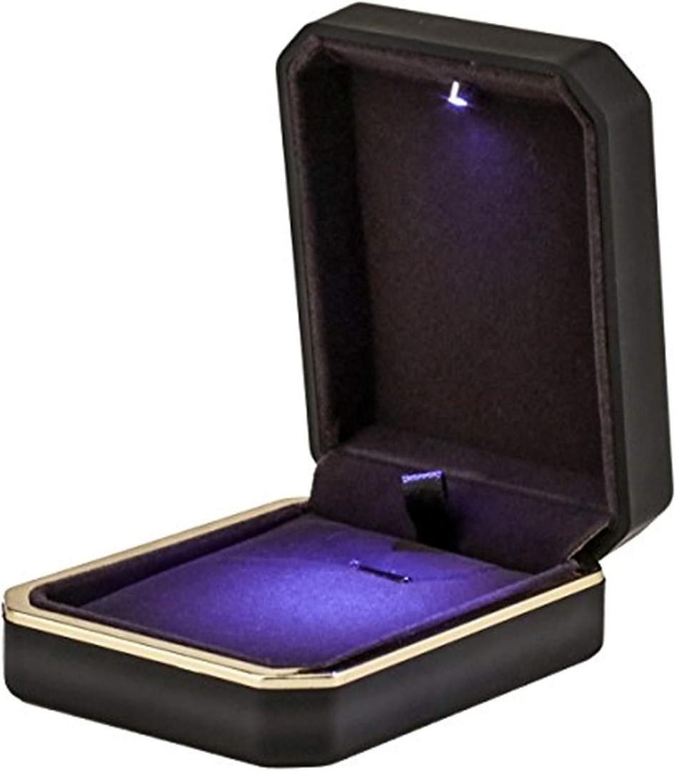 LED Jewelry Gift Box Case Elegant Velvet Necklace Pendant Box Bracelet Box with LED Light for Jewelry Display Wedding Engagment Valentine's Day Black Size2.75"x3.54"x1.38"