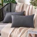 MIULEE Pack of 2 Decorative Outdoor Solid Waterproof Throw Pillow Covers Faux Linen Garden Farmhouse Cushion Cases for Patio Tent Balcony Couch Sofa 20x12 Inch Dark Grey
