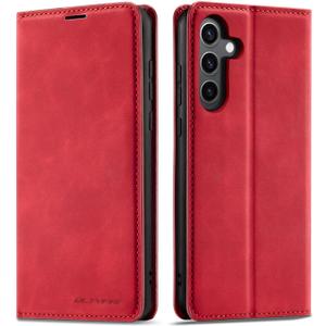 QLTYPRI Case for Samsung Galaxy A16 4G/5G, Premium PU Leather Cover TPU Bumper with Card Holder Kickstand Hidden Magnetic Adsorption Shockproof Flip Wallet Case for Samsung Galaxy A16 4G/5G - Red