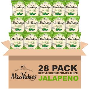 Miss Vickie's Kettle Cooked Potato Chips, Jalapeno, 1.375 Ounce (Pack of 28) (EXP 07/28/26)