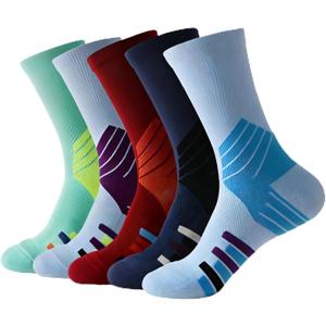 Men's Athletic Socks 5 Pack, Arch Support Breathable Cushioned Running Crew Sock for Basketball Gym Hiking,Size 6-11.5