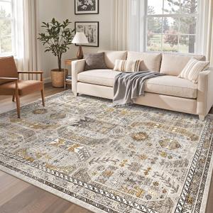 Madane 6x9 Area Rugs for Living Room, Stain Resistant Washable Rugs, Non-Slip Backing Area Rug, Vintage Home Decor Rug for Bedroom (Brown/Gold, 6'x9')