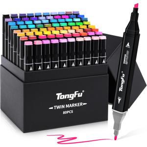 80 Colors Alcohol Markers, Dual Tip, Permanent, for Artist Adults Kids, Marking Pen Set for Drawing Sketching Coloring Illustration