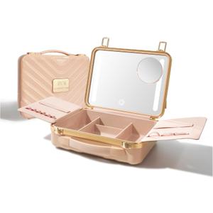 ROWNYEON Light Up Travel Makeup Case With Mirror - Portable Makeup Organizer and Train Case for Makeup Artists and Girls (Pink)