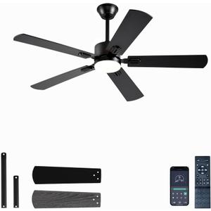 FUMLTP 52 inch Modern Ceiling Fans with Lights APP/Remote Control, Low Profile Reversible 6 Speeds Ceiling Fan Light for Indoor/Outdoor Patio Bedroom Living Room,Black