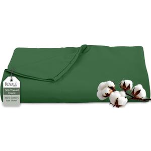 Royale Linens 300 Thread Count 100% Long Staple Combed Cotton Flat Sheet - Super Soft- Top Sheets -Queen Flat Sheet Sold Separately- Breathable, Cool & Crisp Percale Sheets Only (Queen, Hunter Green)