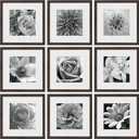 eletecpro 12x12 Picture Frames Set of 9 with Mat for 8x8 Photos or without Mat for 12x12, Square Gallery Wall Decor Collage for Picture Display, Walnut Brown Frame Set for Wall Hanging