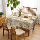 Spring Boho Farmhouse Vintage Floral Botanical Polyester Rectangle Tablecloth Table Cloth Waterproof Wipeable Wrinkle Free Oblong Tablecloth for Kitchen Dining Patio, 60 x 84 Inch, Beige