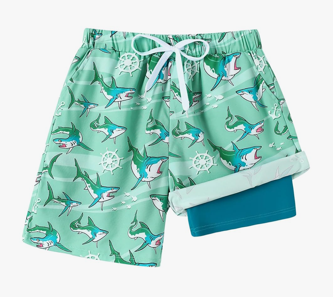 Boys Swim Trunks with Compression Liner Boy Stretch Quick Dry Swim Shorts Kids UPF 50+ Beach Swimsuit 5-10 Years