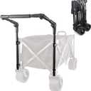 Folding Universal Wagon Push Handle Adjustable Handle Attachment with Stainless Steel Connectors,Foldable Push Pull Bar for Round or Square Metal Frame Camping Wagon/Beach Cart/Strollers