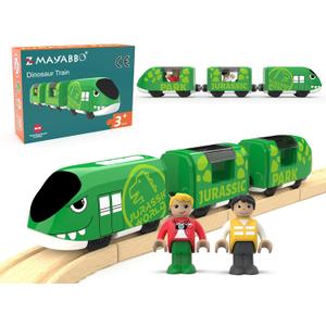 Toy Train Set for Wooden Tracks, Battery Operated Train for Toddlers, Motorized Train with Dinosaur Train for Kids, Electric Train Toy Compatible with Thomas & Friends, Brio