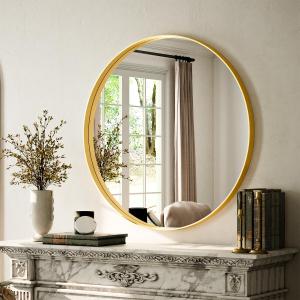 Round Bathroom Mirror 24 inch, Gold Gorgeous Deep Frame Round Wall Mirror, Modern Round Bathroom Vanity Mirror for Bedroom, Living Room, Hanging or Leaning, Gold (24"L x 24"W)