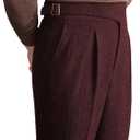 Men Trousers Vintage Tweed Blend Pants Herringbone Slim Fit Pleat-Front Pant (34W x 34L, Burgundy)