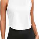 isoew Womens Workout Cropped Tank Tops Racerback Sleeveless Crewneck Running Yoga Active Shirts White, Size: S