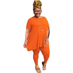 YeGine Women Plus Size 2 Piece Outfits Short Sleeve Top and Legging Pant Set Lounge Sets Tracksuit (4X-Large Plus, 4-orange)