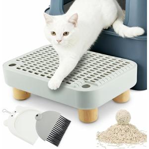 Litter Box Step, Cat Li-tter B-ox Step with Removable Wooden Legs, Litter Box Ramp for Small & Elderly Cats, Anti-Tracking & Easy to Clean(Color:Gray)
