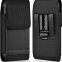 Ykooe Holster Compatible with iPhone 16 15 14 13 12 Pro Galaxy S25 S24 S23 S22 S21 S20, Nylon Cell Phone Belt Holder Case with Clip and Leather Card Pouch for Men, Black -M