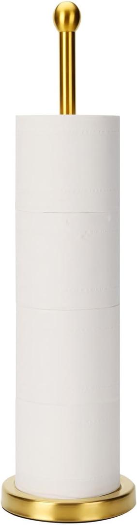 Songtec Gold Toilet Paper Holder Stand with Reserve, Floor Standing Tisse Roll Holder for 4 Rolls, Compact Design Bathroom Toilet Paper Storage - Gold