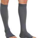 MGANG 20-30 mmHg Compression Stocking for Men and Women, Medical Compression Socks, Knee High Length, Open Toe, for DVT, Varicose Veins, Relief Shin Splints, Edema, Gray Small
