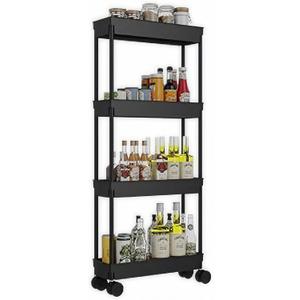Sooyee 4 Tier Slim Storage Cart,Rolling Storage Cart,Narrow Shelf,Bathroom Rack,Mobile Shelving Unit Organizer for Kitchen, Bathroom, Laundry Room, Black