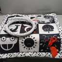 Black and White Baby Gym Play Mat with 6 Toys Tummy Time Activity Mat for Babies 0-6 6-12 Months High Contrast Baby Gyms & Playmats Sensory Toys Newborn Brain Development Infant Play Mat