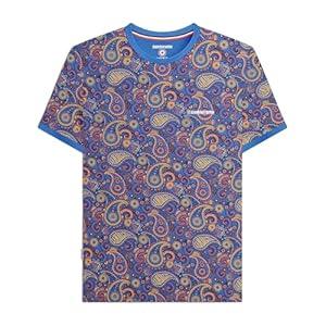 Lambretta Mens Paisley Brand Short Sleeve T-Shirt - Dark Blue/ Sand - 3XL