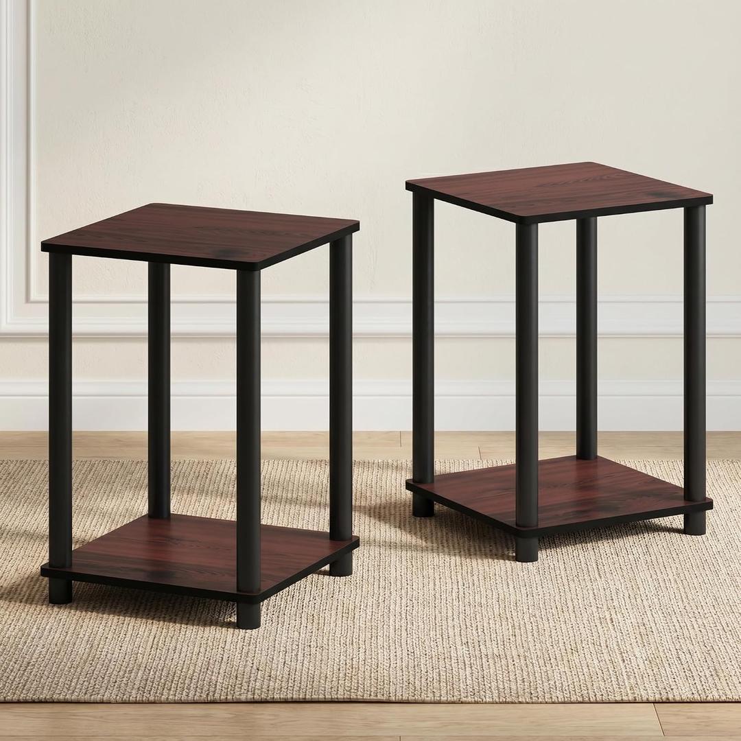 Furinno Turn-N-Tube Toolless 2-Tier Side Table Set of 2, Cherry Oak, 2-Tier, Round Tubes
