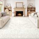 Vintage Living Room Area Rug - 8x10 Large Machine Washable Boho Area Rug Distressed Floral Rugs for Bedroom, Soft Non-Slip Indoor Floor Accent Rugs for Office Dining Room (Cream Beige, 8'x10')