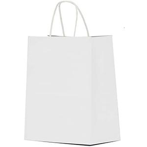 Qutuus White Paper Gift Bags with Handles Bulk 25 pcs 8x4.5x10 Medium White Paper Bags for Gifts, Valentines, Shopping, Retail