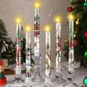 6 Pcs Christmas LED Flameless Candle Set Retro Vintage Santa Flameless Taper Candles with Battery Operated Snowman Celebration Candles with Remote for Winter Christmas Home Decor Gifts