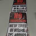 2 x Halloween Decorations Metal Tin Sign for Outdoor Yard, Garage Wall, Rustic Vintage No Trespassing We're Tired of Hiding The Bodies, 7.8x11.8in
