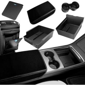 5Pcs Center Console Organizer Tray Compatible for Tesla Model Y Accessories 2025 2024-2021 Armrest Hidden Drawer Storage Box Cup Holder (black05)