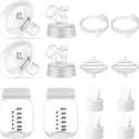 Full Breast Pump Parts with 21mm Oval Soft Rim Flanges and Wide-Mouth Base Connector for Spectra S2 S1 9 Plus SG, Medela, Lansinoh Pumps, Include Flange, Valve, Backflow Protector, Tubing and Bottle