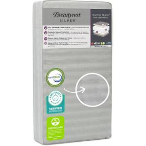 Beautyrest Silver Slumber Nights Dual Sided 2-Stage Crib Mattress and Toddler Mattress - GREENGUARD Gold Waterproof - Plant Based Soy Foam Core, Grey