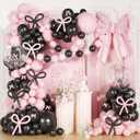 Pink and Black Balloons Arch Kit, 199Pcs Pink and Black Bow Birthday Decorations with 260 Bubble Balloons Ribbon for Coquette Bow Theme Birthday Bridal Shower Bachelorette Baby Shower Wedding
