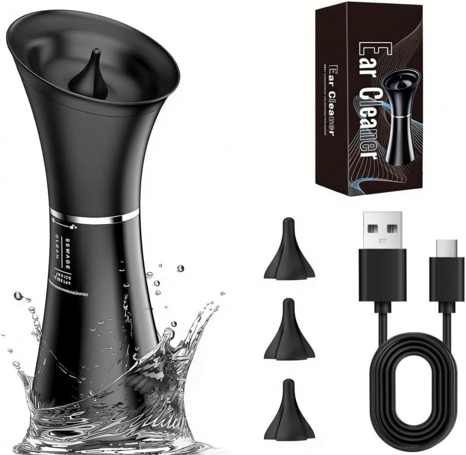 Ear Wax Removal Kit,Ear Cleaner, Electric Ear Cleaning Kit, 2in1 Water Tank, 4 Pressure Settings - Ear Irrigation Flushing System With Water Temperture Sensor,Ear Syringe Kit Tools for Ear Clean,Black