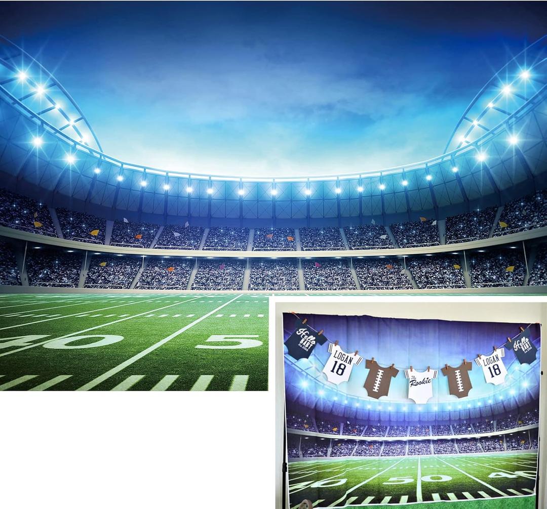 BINQOO 7x5ft Football Sport Backdrop American Football Field Photo Background Man Sports Competition Stadium Birthday Party Banner Newborn Boys Supplies Props Baby Shower (7x5FT(width 210cm x Height 150cm))
