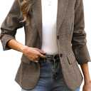 ELLEVEN Women's Lapel Collar Plaid 2 Button Boyfriend Blazer Suit Houndstooth Work Office Blazer Jacket, M