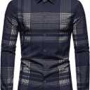 SHENHE Men's Plaid Button Down Long Sleeve Dress Shirt Regular Fit Business Casual Shirt Top (Large)