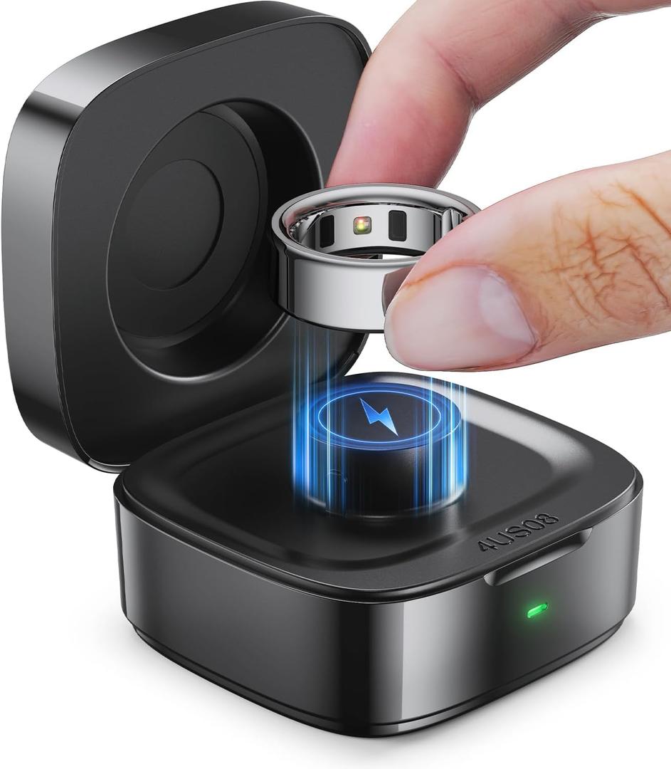 Wireless Charging Case Compatible with Ou-ra Ring Gen 4 Charger, 600mAh Portable Travel Ring Charger Fast Charging Dock with USB-C Cable (Size 8-Carbon)