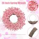 26 Inch Spring Wreaths for Front Door Large Valentines Spring Door Wreath Easter Wild Floral Summer Wreaths Outside All Season for Farmhouse Porch Wall Wedding Living Room Home Decor(Pink)