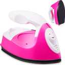 Honoson Mini Craft Iron Mini Heat Press Small Iron 3.93 x 2.36 x 2.76 in Portable Handy Tiny Flatiron with Charging Base Accessory for Fuse Bead Patch DIY Heat Transfer Vinyl(Pink)