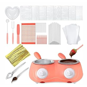 Umigy Electric Melting Chocolate Pot Gift Set Mini Fondue Fountain Pot Kit Double Furnace Melting with DIY Mold and Accessories for Candy Chocolate Milk Cheese Candy (Yellow)