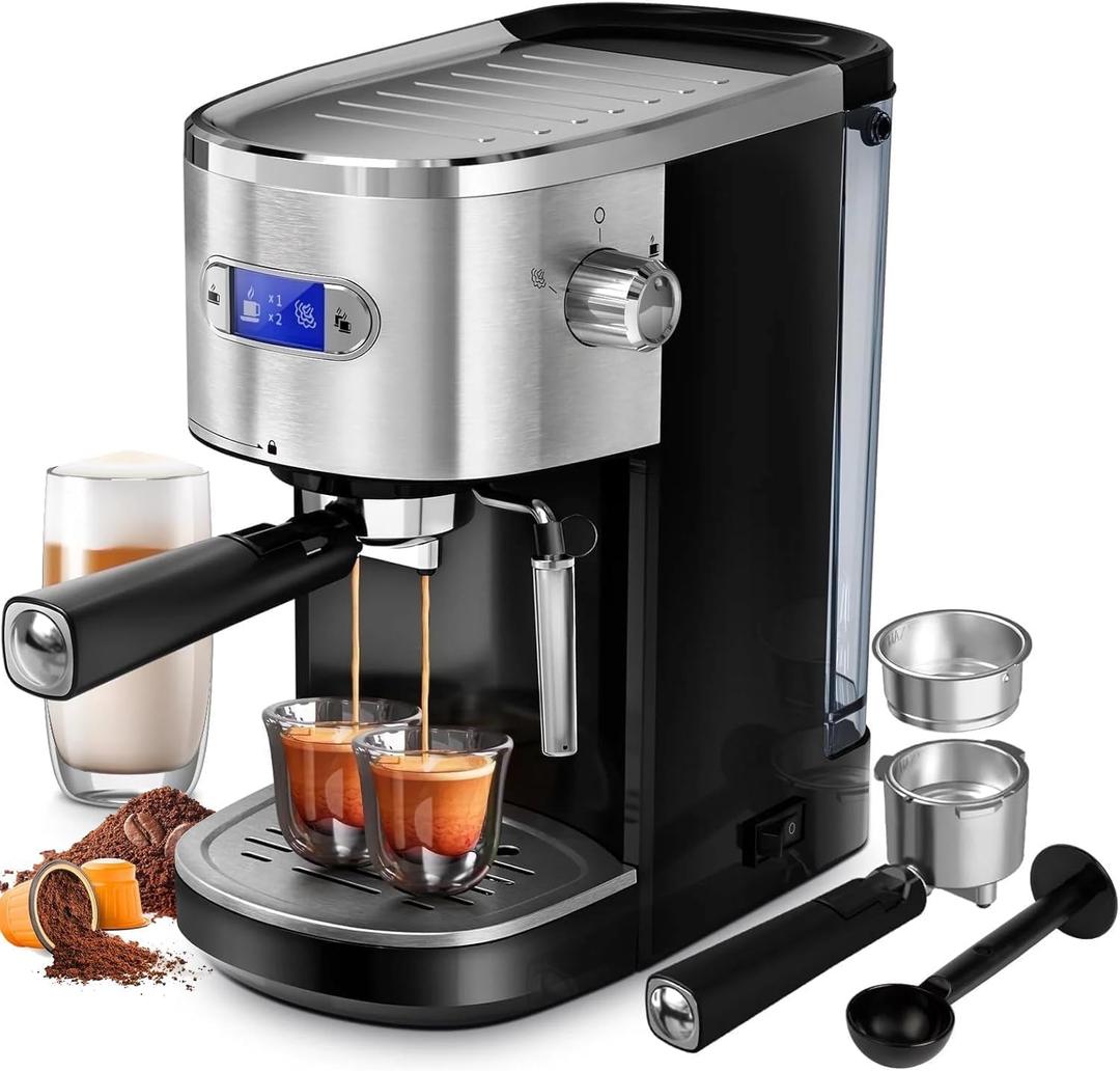 COWSAR Commercial-Grade Espresso Machine, 20Bar High Pressure Compact Coffee Maker with Milk Frother Steam Wand. Equipped with 45oz Detachable Water Tank, Ideal for Brewing Cappuccino (EXP 08/22/35)