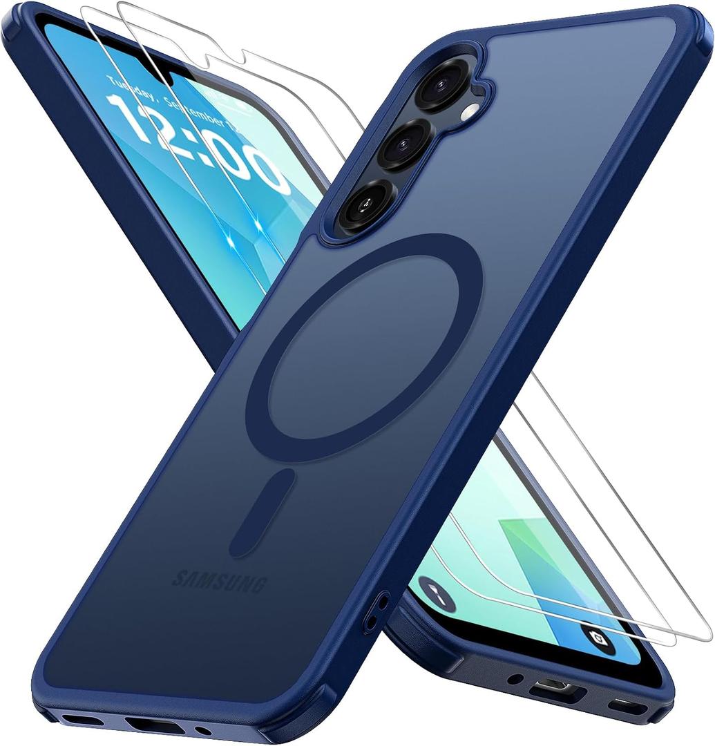 for Samsung Galaxy A16 5G Case with 2X Screen Protector, Magnetic Military Grade Shockproof Case Translucent Back Slim Rugged Bumper Cover for Galaxy A16 5G Phone Case-6.7 inch, Blue